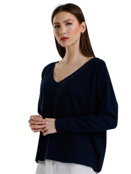 Lux Soft V-Neck "Sweater" Made in Italy Tops mom fave One Size Fits Most Black 