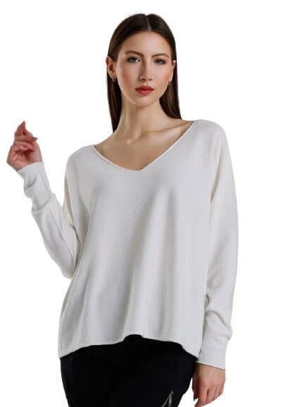 Lux Soft V-Neck "Sweater" Made in Italy Tops mom fave One Size Fits Most Ivory 