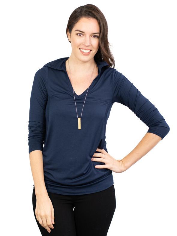 navy blue nursing top with hood